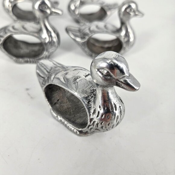Vintage Pewter Metal Silver Napkin Rings Duck Animal Bird Ornithology Set of 5 - Picture 5 of 10